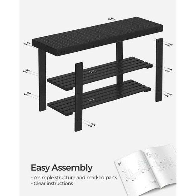 Songmics 3 tier Bamboo Shoe Rack Bench Entryway Shoe Storage Organizer