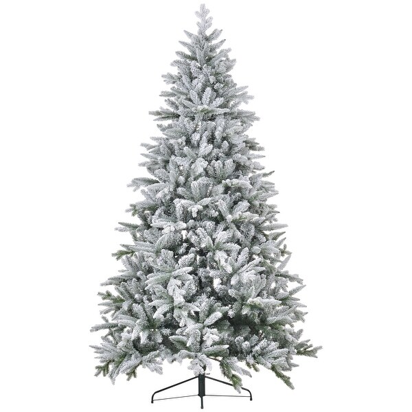 HOMCOM 6ft Snow Flocked Artificial Christmas Tree with 994 Tips，Foldable Metal Stand，Easy Assembly，Hinged Xmas Tree for Home