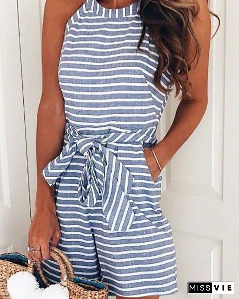 Halter Resort Striped Sleeveless Summer Romper