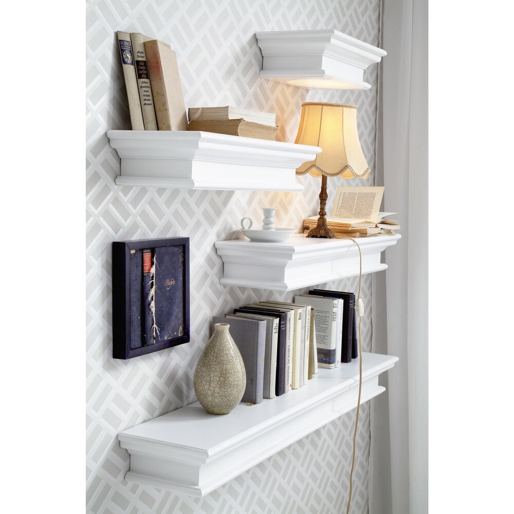 NovaSolo Halifax Coastal White Floating Wall Shelf  Extra Long  Solid Mahogany Frame  47.24 x 9.06 x 4.72