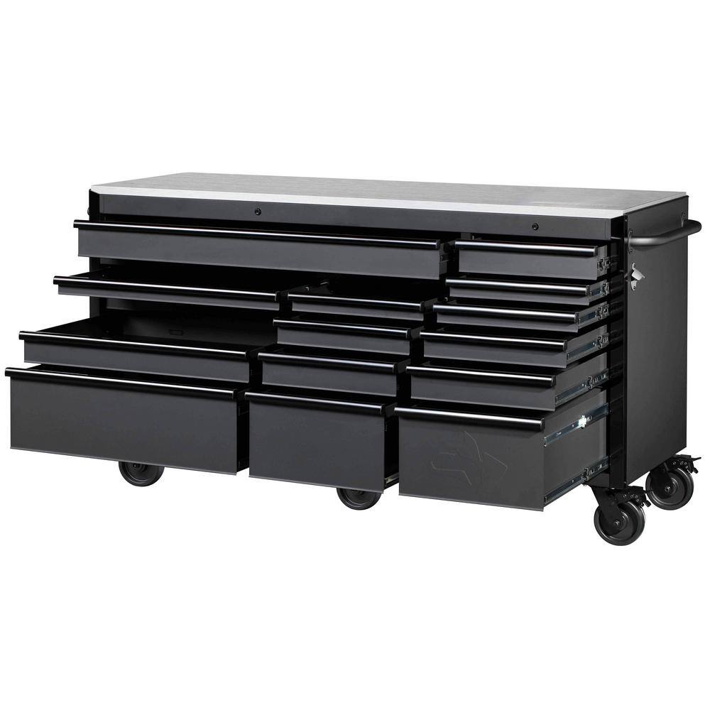 Husky 72 in. W x 24 in. D Heavy Duty 15-Drawer Mobile Workbench Cabinet Chest with Stainless Steel Top in Matte Black H72MWC15DL