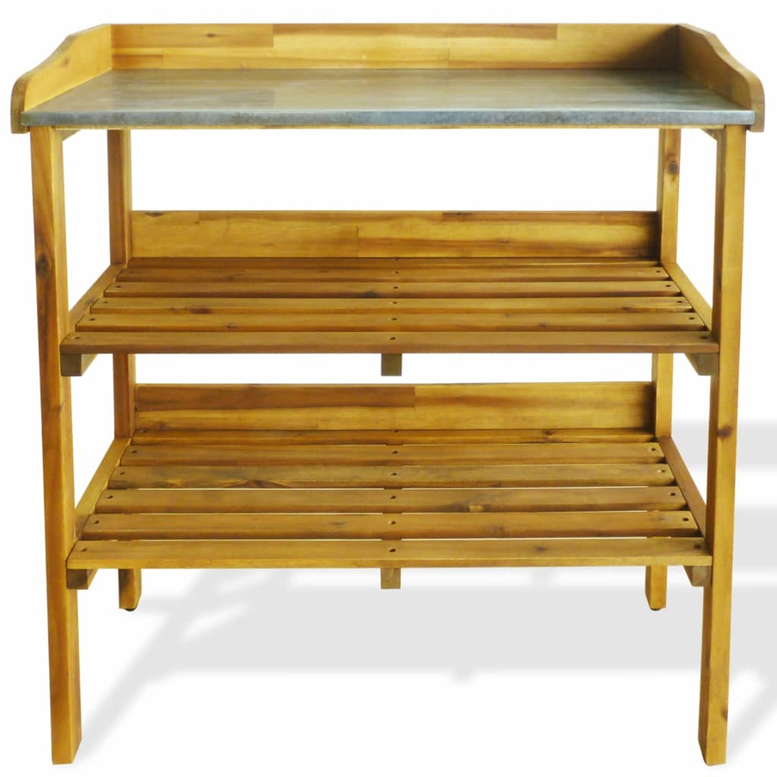 Dcenta Potting Bench with 2 Shelves Solid Acacia Wood and Zinc