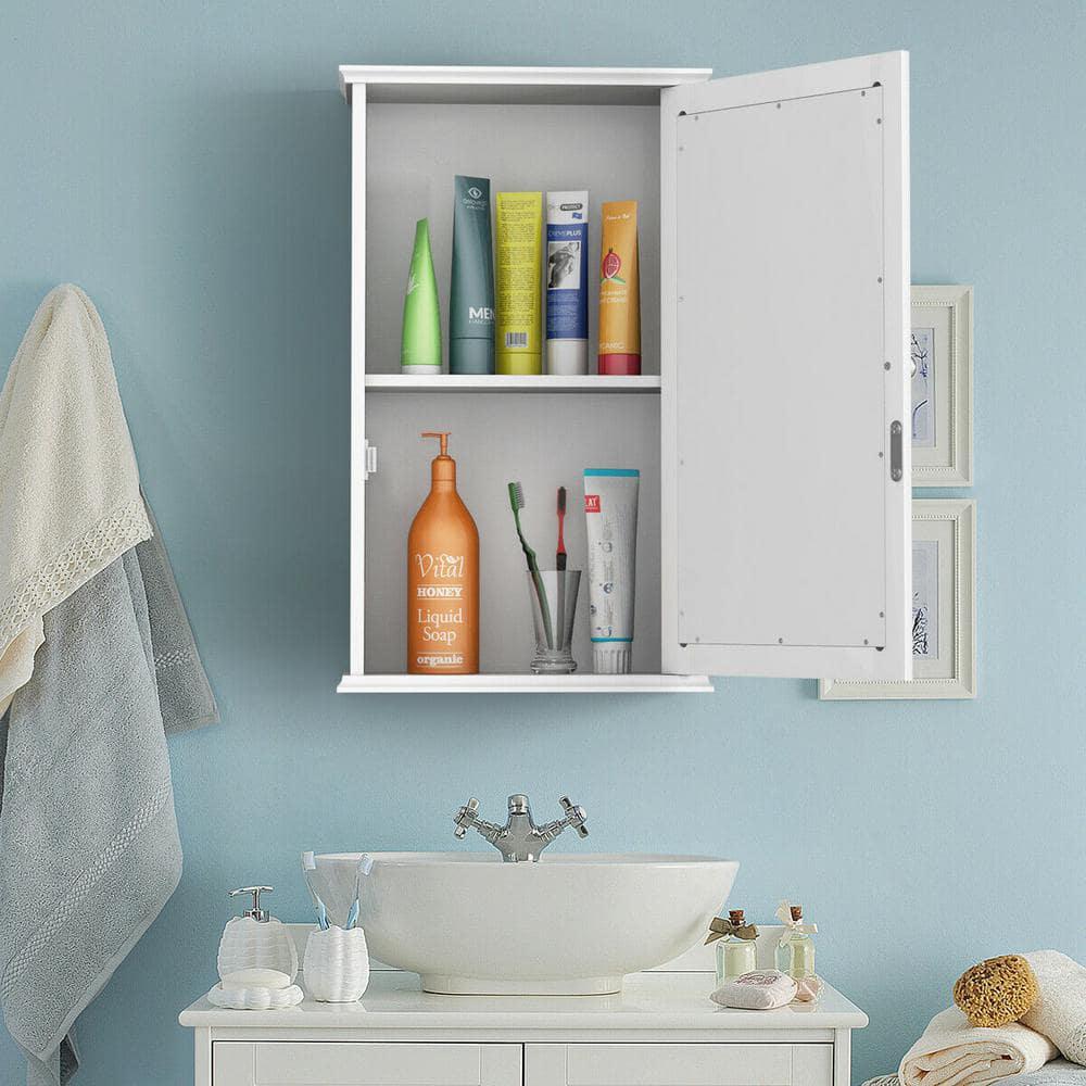 CASAINC 135 in W Surface Wall Mount Bathroom Wall Cabinet with Single Mirror Door in White