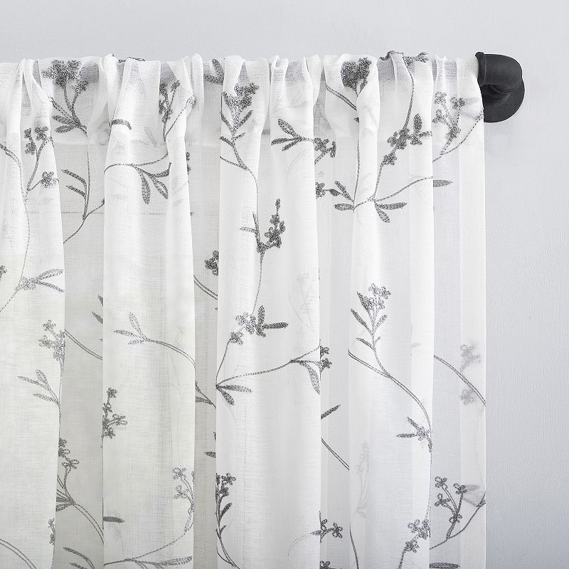 No. 918 Delia Embroidered Floral Sheer Rod Pocket Window Curtain