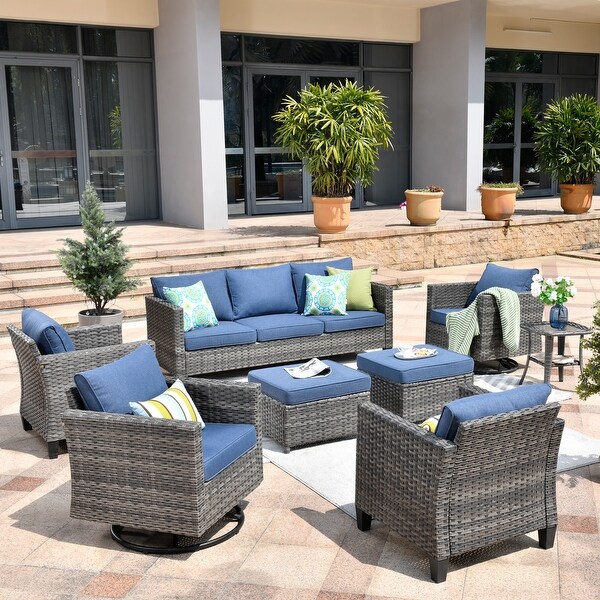 OVIOS 8piece Patio Conversation Wicker Furniture Set Swivel Chair Set