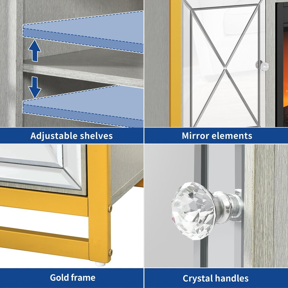 Moasis Mirrored TV Stand with Electric Fireplace for TVs up to 65 inch