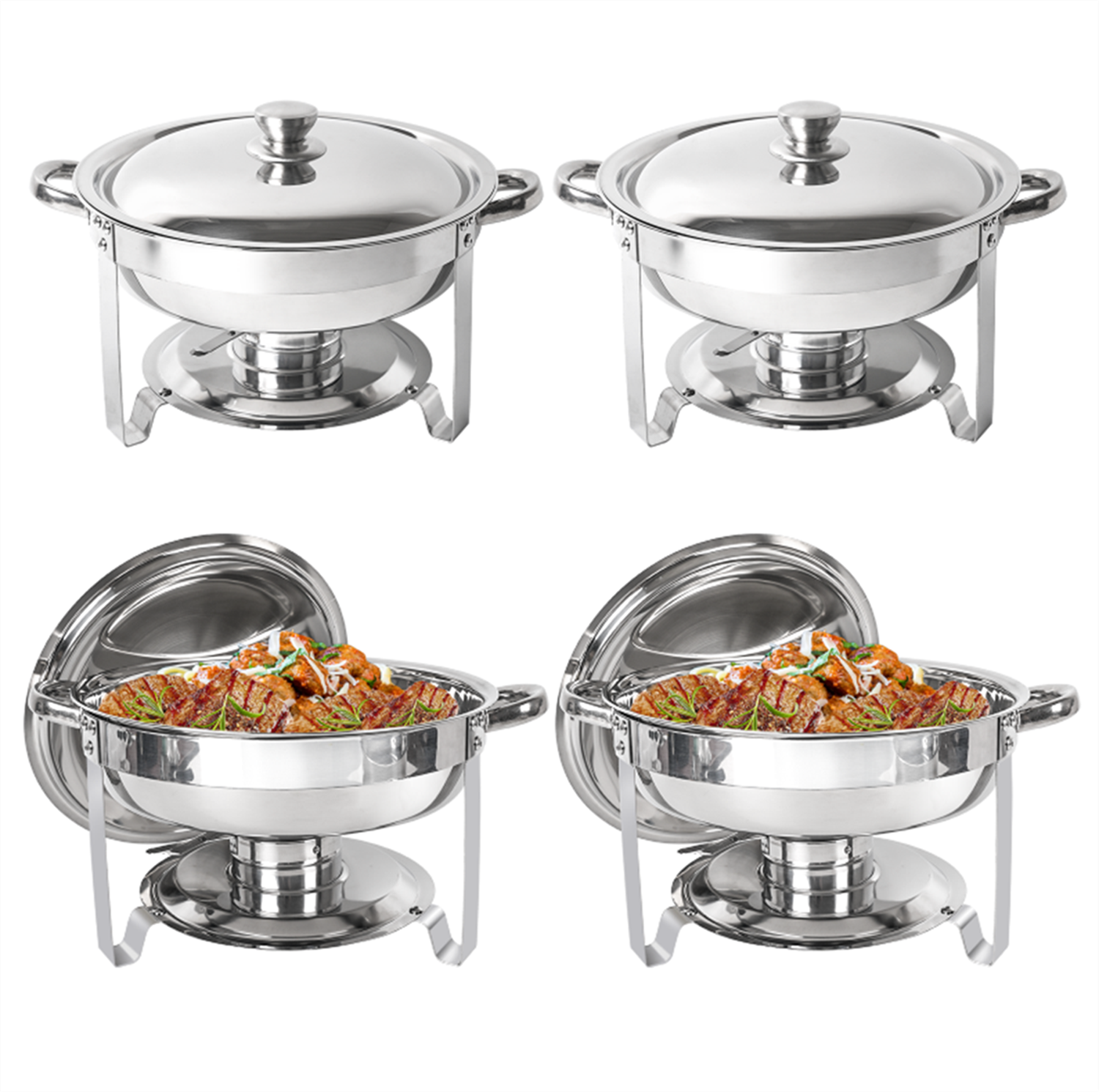 IMACONE Chafing Dish Buffet Set，5 Qt 4 Packed Stainless Steel Round Catering Warmer Set with Foldable Frame