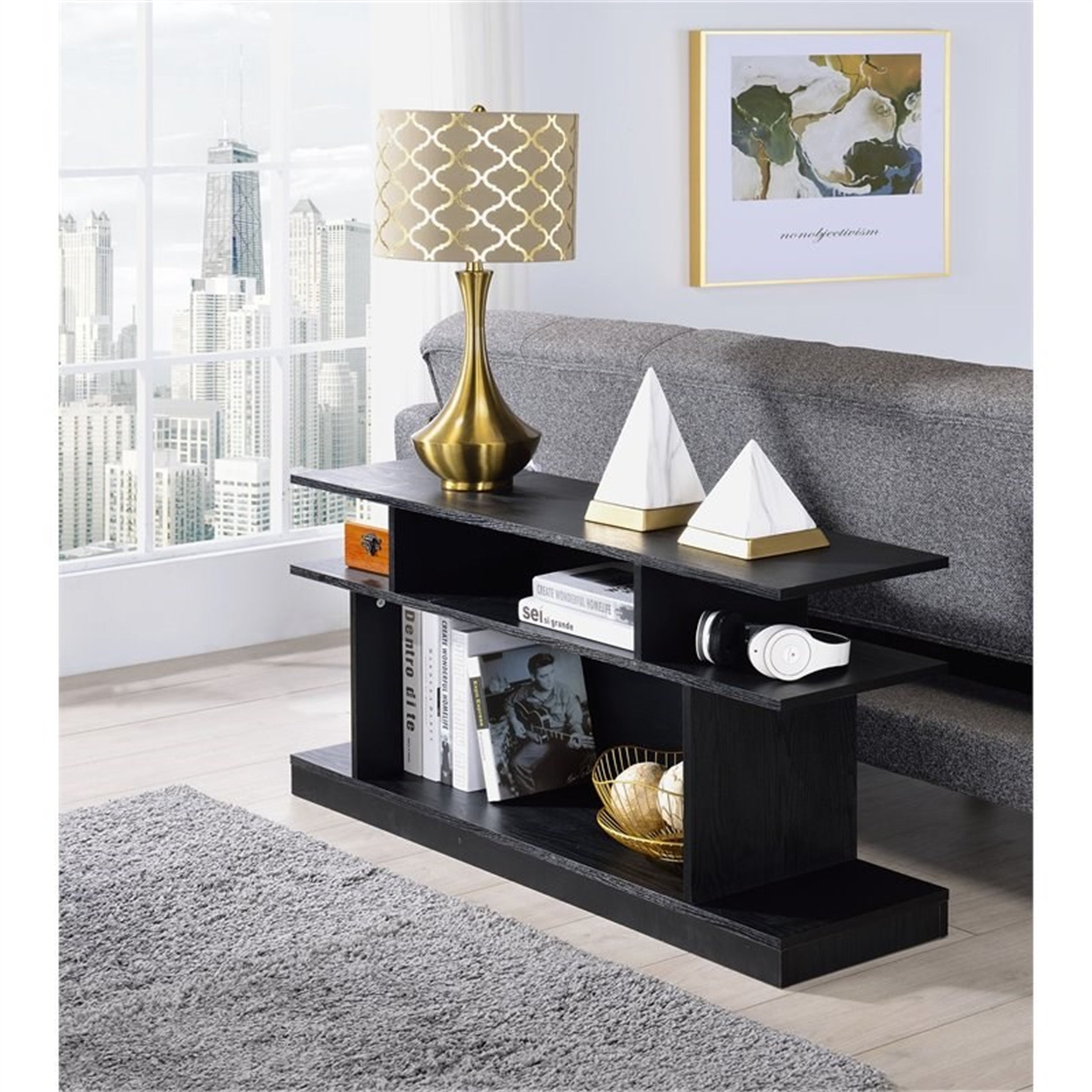 Side Table Wooden Sofa End Table for Living Room Bedroom Black