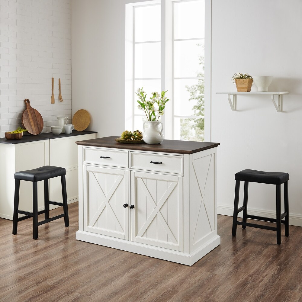 Crosley Clifton Kitchen Island W/Uph Saddle Stools   43\