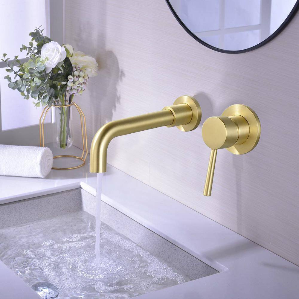 UPIKER Modern Single Handle Wall Mounted Bathroom Faucet with 2 Holes Brass Rough-in Valve in Brushed Gold UP2301SFG0002