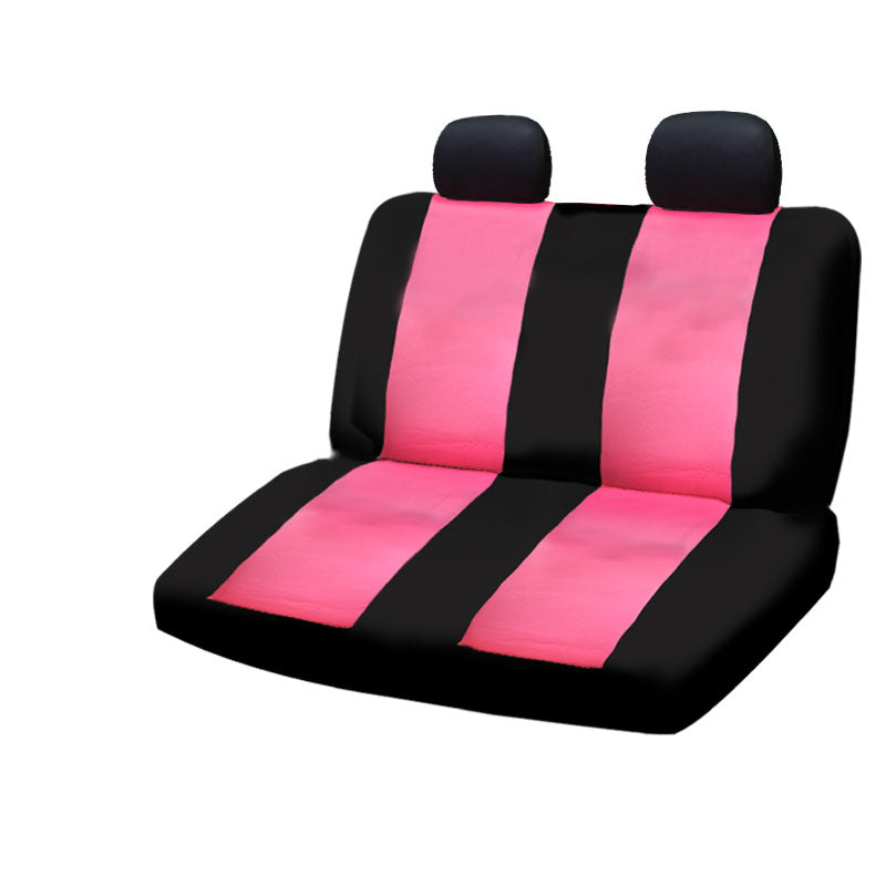 NEW 12 Pieces Flat Polyester Sleek Design Black and Pink Front and Rear Car Seat Covers Set with Black Color Carpet Floor Mats Set Universal Size