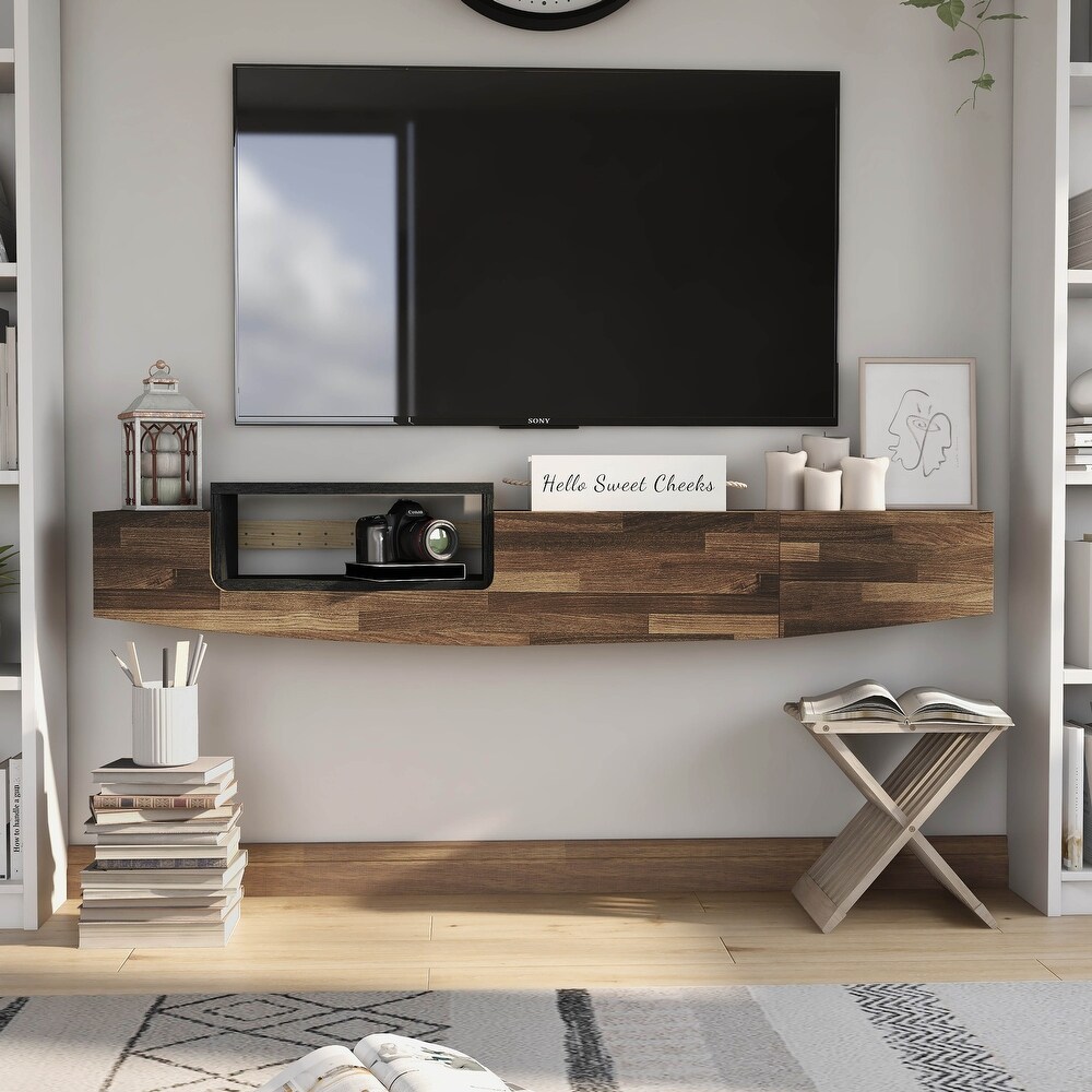 DH BASIC Contemporary 63 inch 1 Shelf Floating TV Console with Drawer and Lift top Storage by Denhour