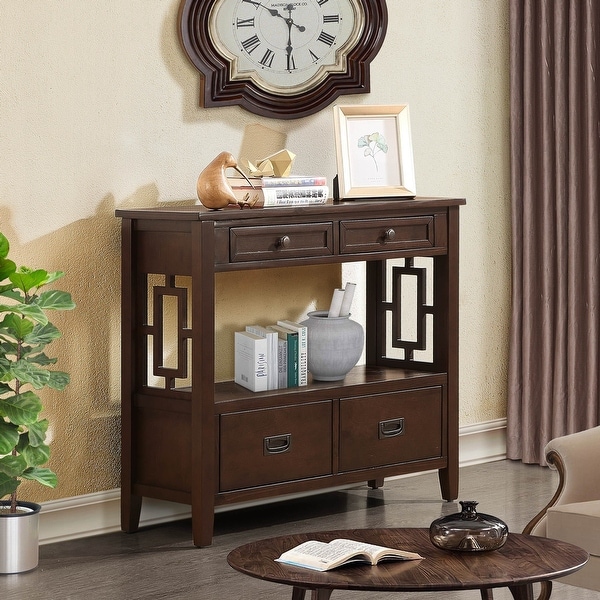 Console Table Entry Sofa Table with 4 Drawers and 1 Storage Shelf