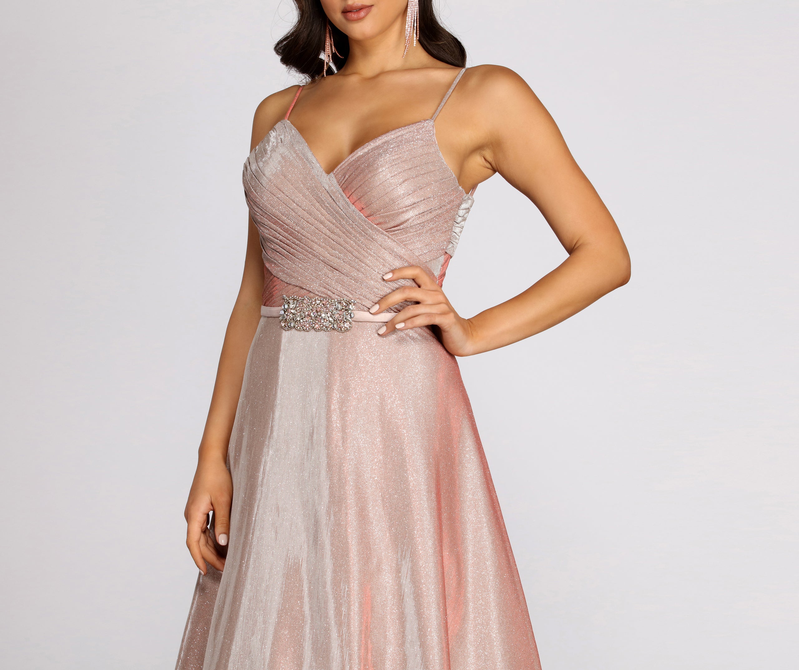 Ashley Shine Beaded Waist Formal Dress