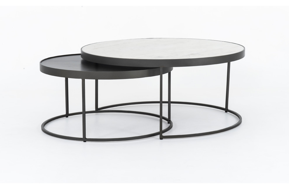 Evelyn Round Nesting Coffee Table   Industrial   Coffee Table Sets   by Four Hands  Houzz