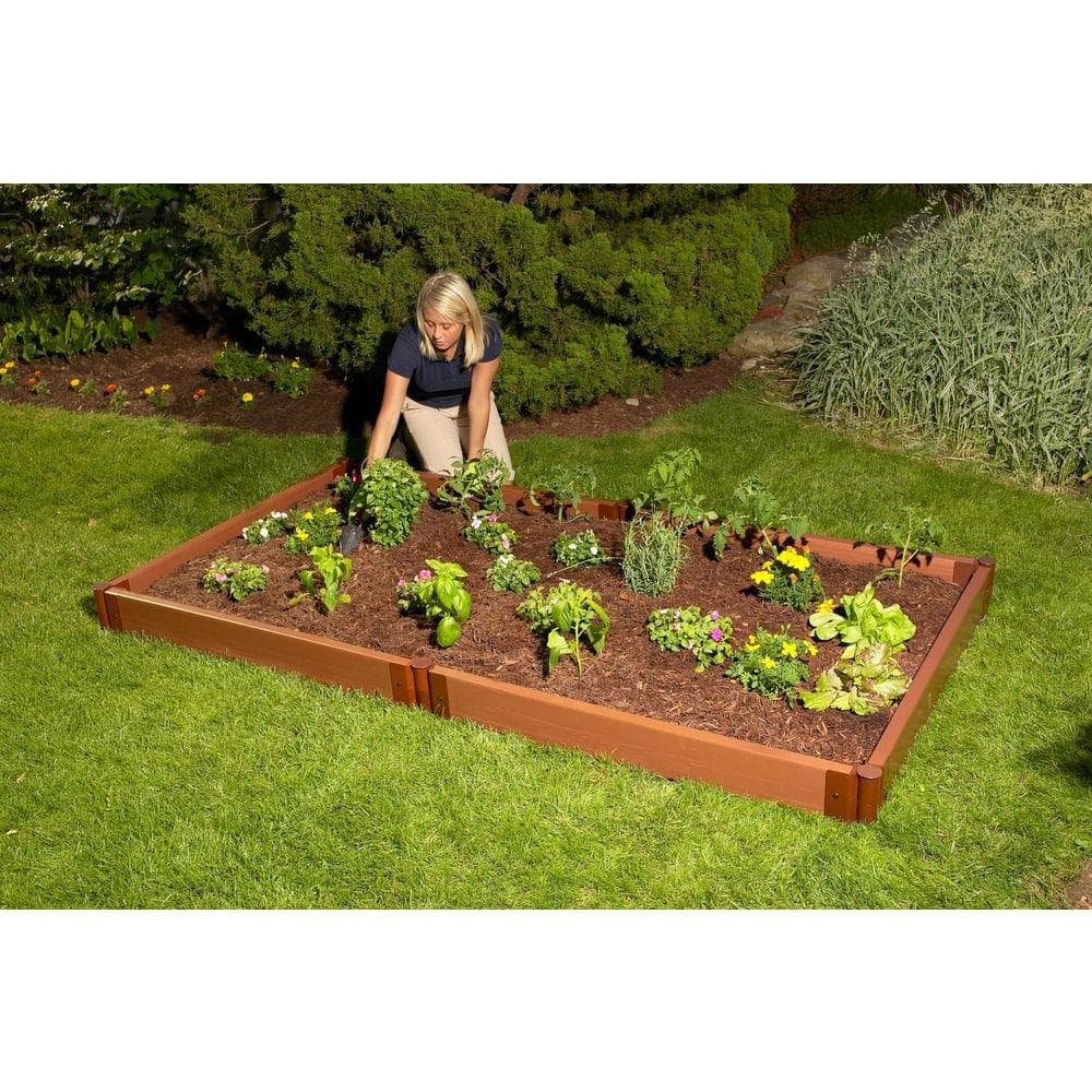 Frame It All Two Inch Series 4 ft. x 8 ft. x 5.5 in. Classic Sienna Composite Raised Garden Bed Kit 300001090