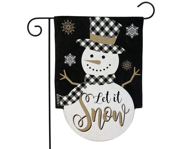 Briarwood Lane Checkered Snowman Burlap Winter Garden Flag Let It