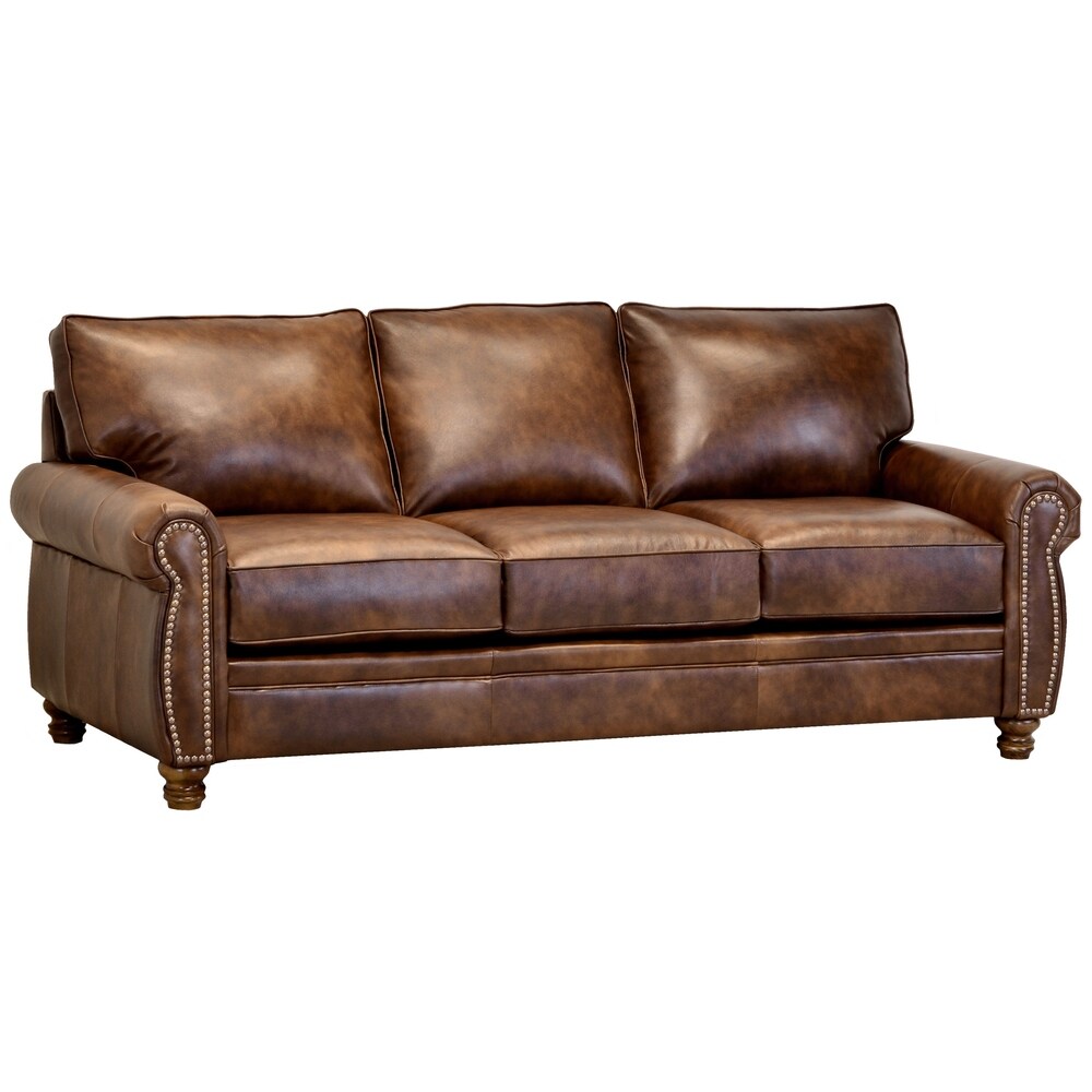 Cabot Brown Top Grain Leather Sofa and 2 Chair Set