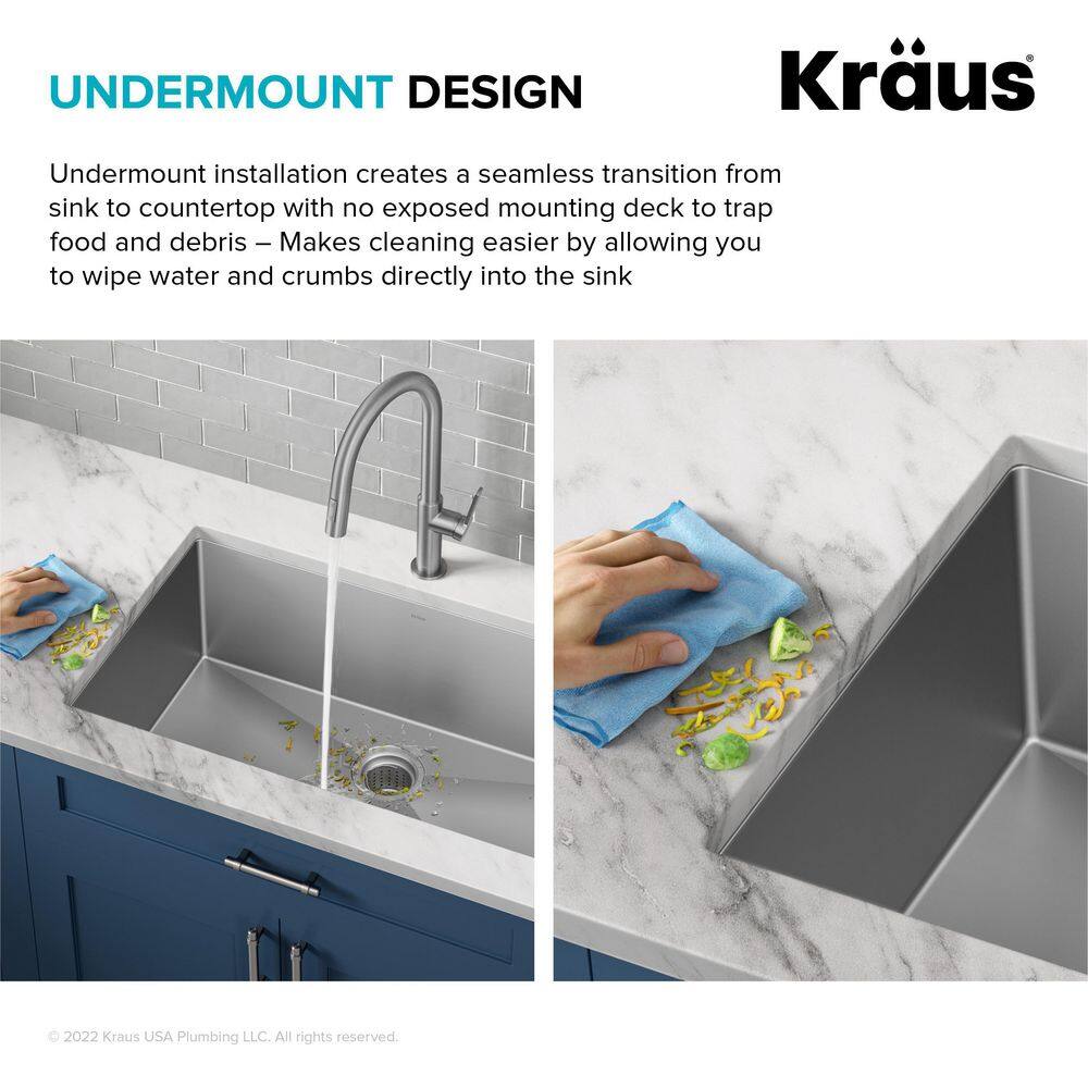 KRAUS Standart PRO 32 in. Undermount Single Bowl 16 Gauge Stainless Steel Kitchen Sink with Accessories KHU100-32