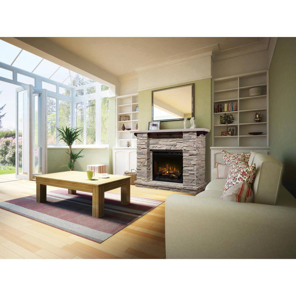 Dimplex Featherston 64 in. Freestanding Mantel with 28 in. Electric Fireplace with Logs in Grey GDS28L8-1152LR