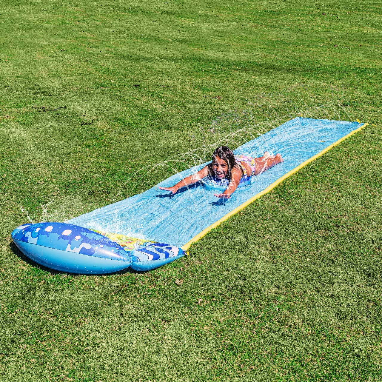 Sloosh 30ft Single Lane Slip Slide, Lawn Water Slide for Backyards with 1 Boogie Boards Waterslide with Sprinklers Yard Water Toys for Kids