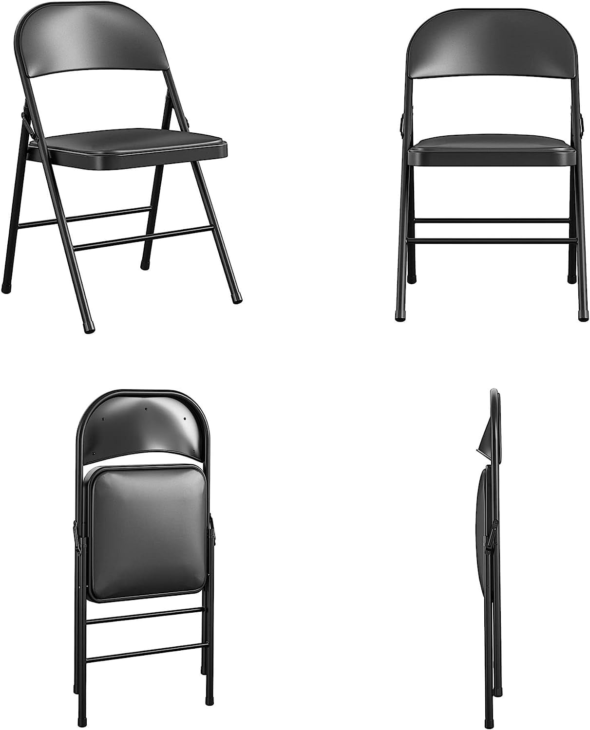 Vebreda Deluxe Vinyl Padded Metal Folding Chair, 6 Pack, Black