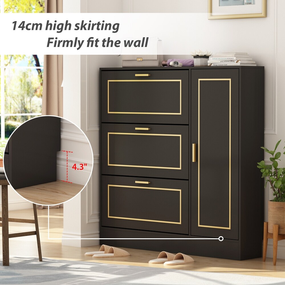 Fold Out Shoes Cabinet Storage Cabinet Dresser Chest(Black/White)