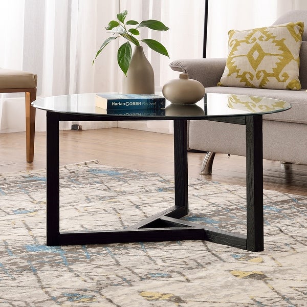 Round Glass Coffee Table Cocktail Table with Tempered Glass Top