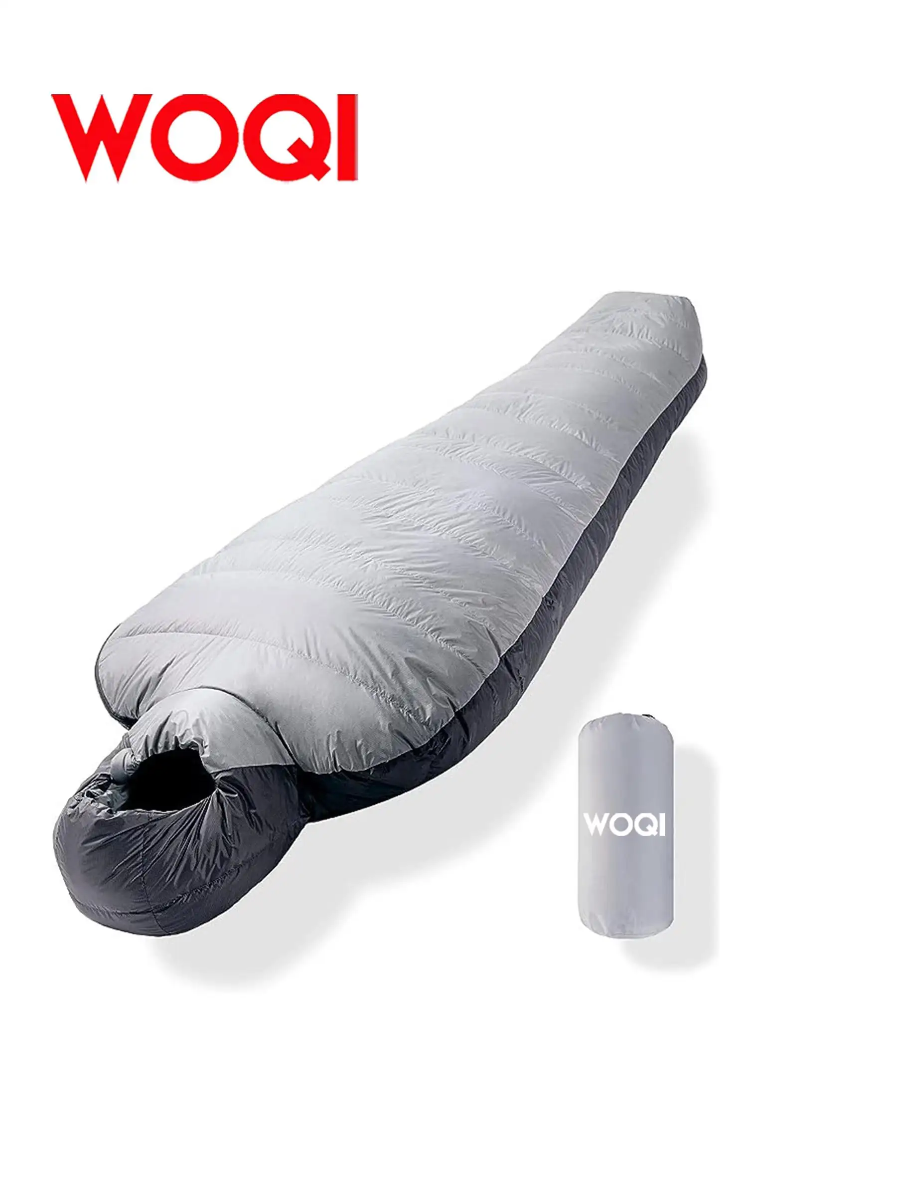 WOQI Lightweight Single mummy sleeping bag with 800g duck down for cold weather