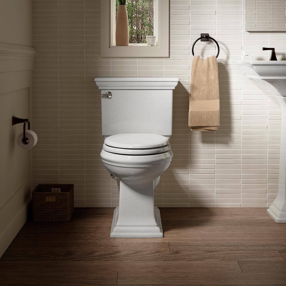 KOHLER Memoirs Stately 2-Piece 1.6 GPF Single Flush Elongated Toilet with AquaPiston Flush Technology in White K-3819-0