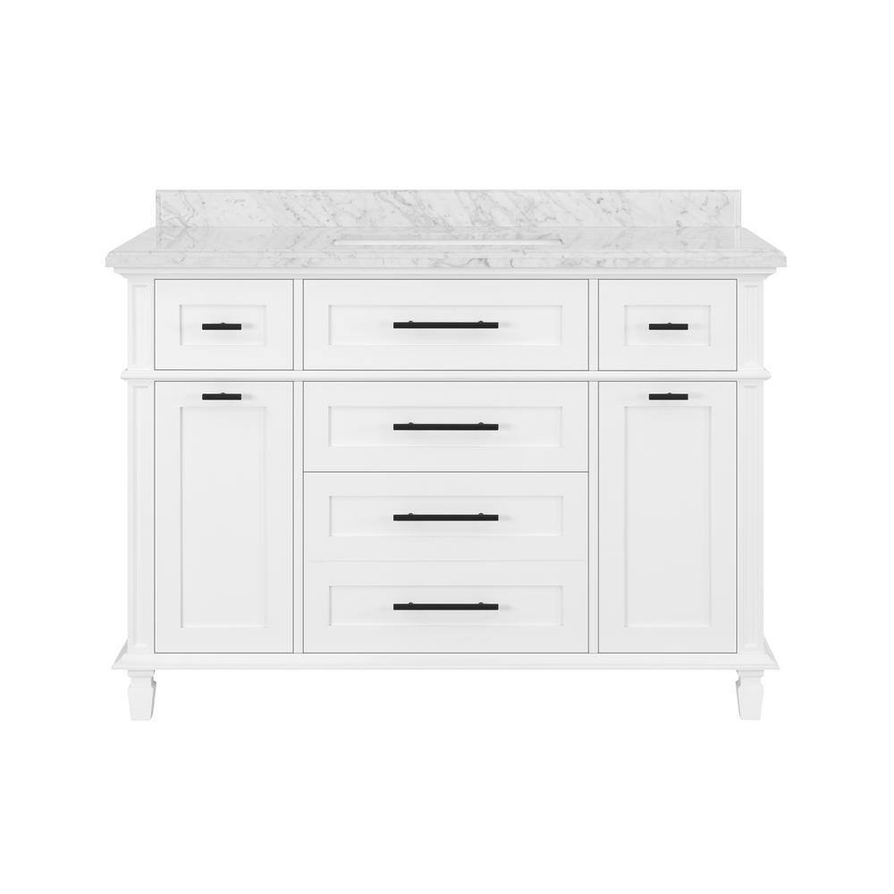 Home Decorators Collection Tarbot 48 in. W x 22 in. D x 34.5 in. H Bath Vanity in White with White Marble Top Tarbot 48W