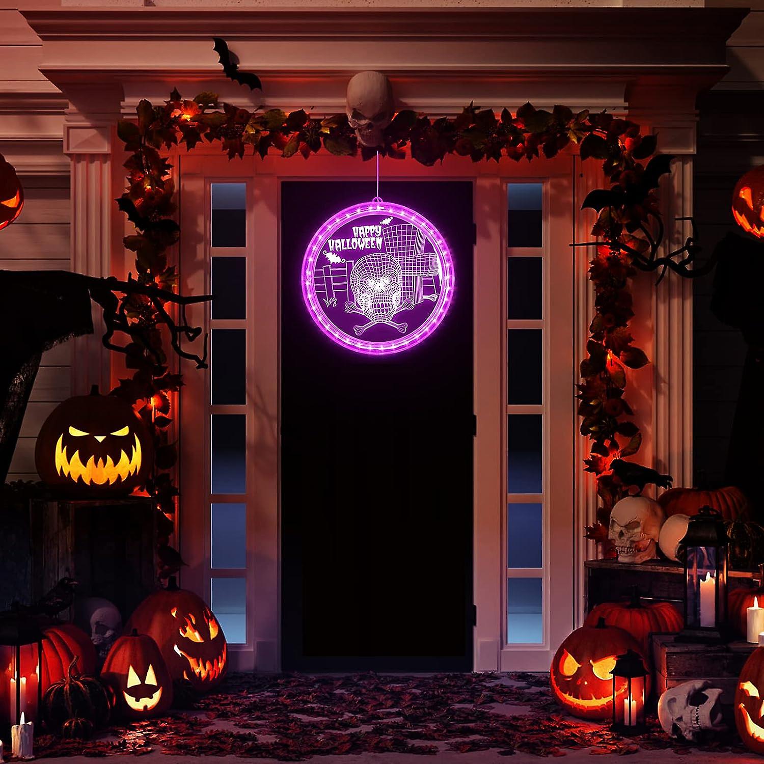 Halloween Decorative Light， Pumpkin Hanging Lights With Suction Cup， Purple Halloween Window Light， Halloween Battery Operated Suction Cup Lamp