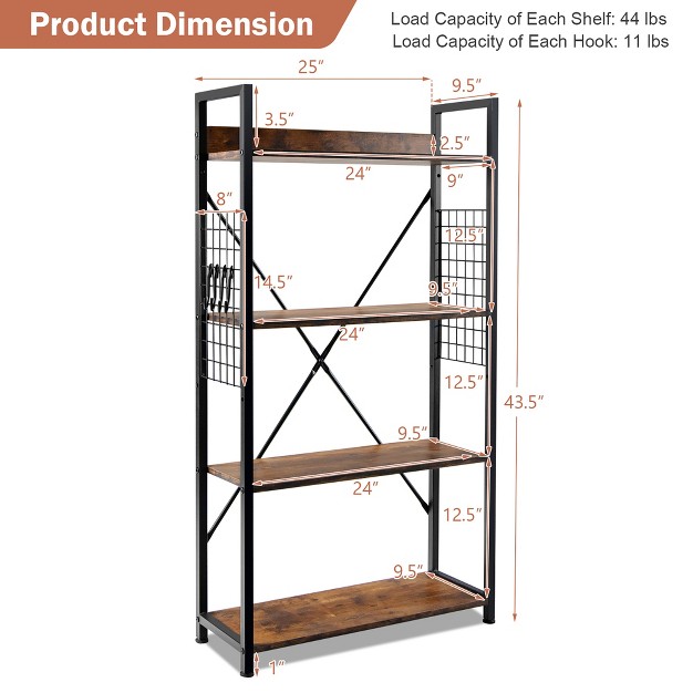 Costway 4 tier Industrial Bookshelf Open Storage Bookcase Display Shelf For Home Office