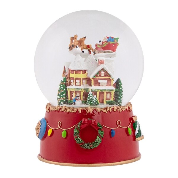 Santa and Reindeer Christmas Night Musical Snow Globe