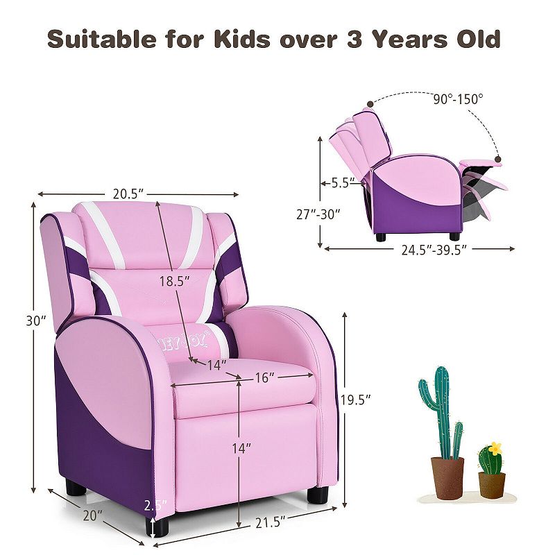 Kids Leather Recliner Chair with Side Pockets