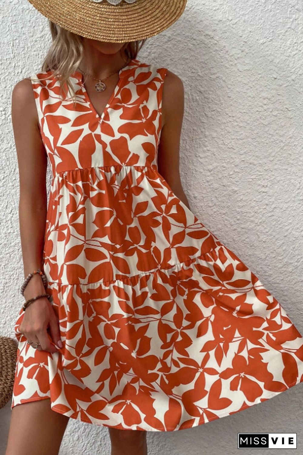 Sleeveless V Neck Flower Print Splicing Dress