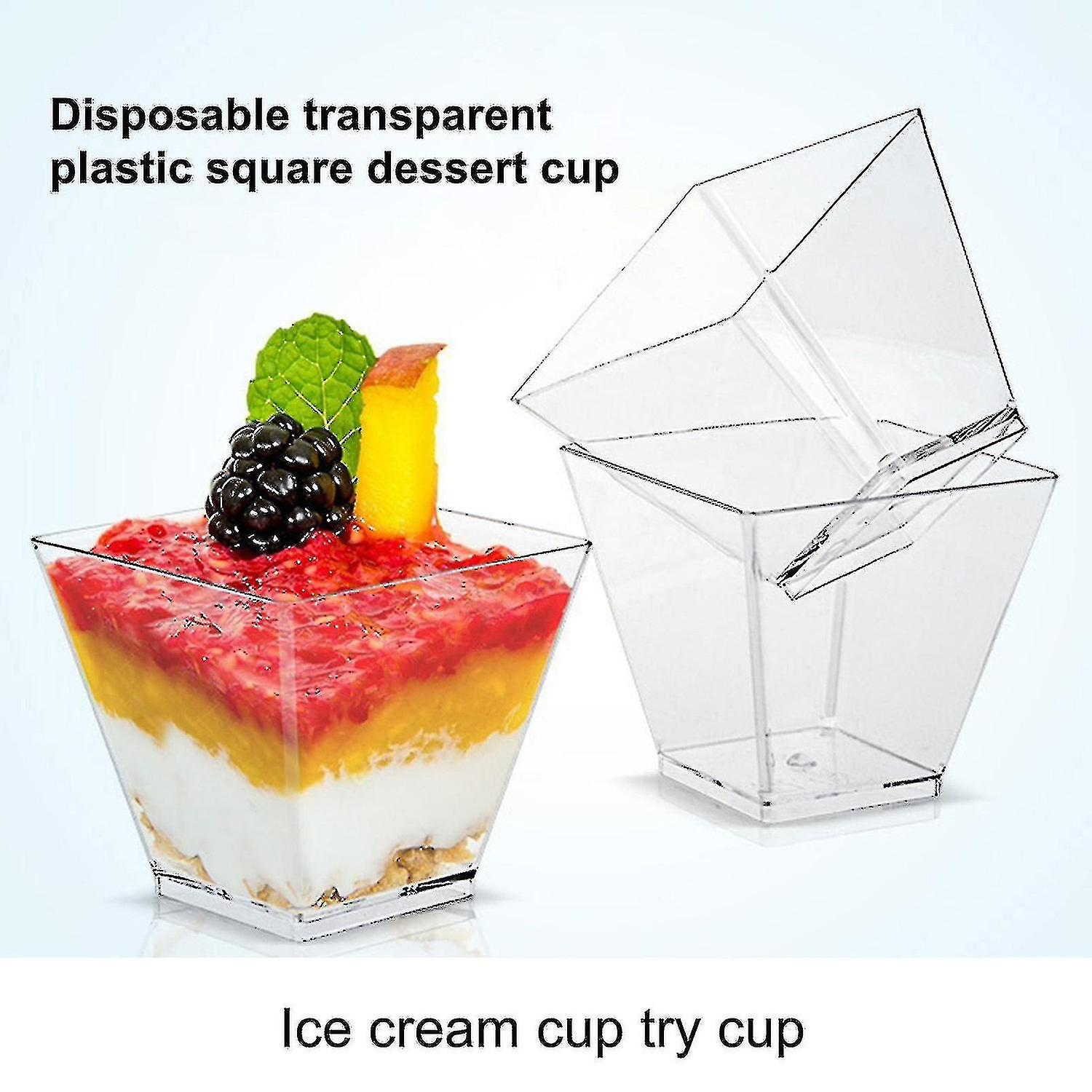 50pcs Mini 60ml Transparent Disposable Square Cake Dessert Cups