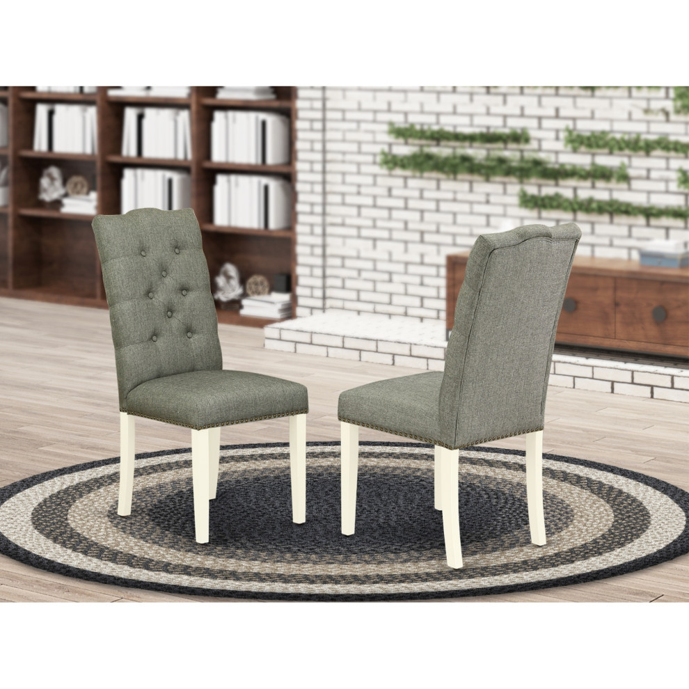 Set of 2 Elsa Parson Chair With Linen White Finished Leg  Gray Fabric   Transitional   Dining Chairs   by Timeout PRO  Houzz