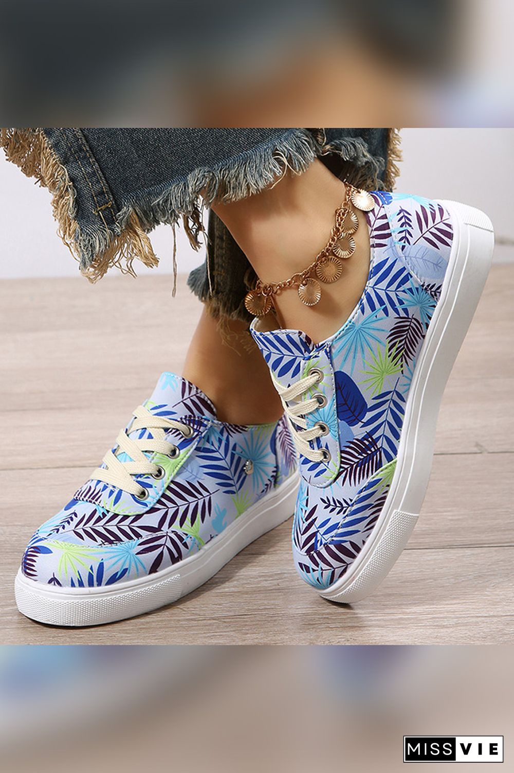 PU Floral Print Sneakers