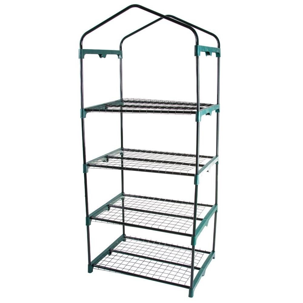 Durable 4 Tier Plant Stand Greenhouse with Zippered PVC Cover   27.5 in. x 19 in. x 63 in