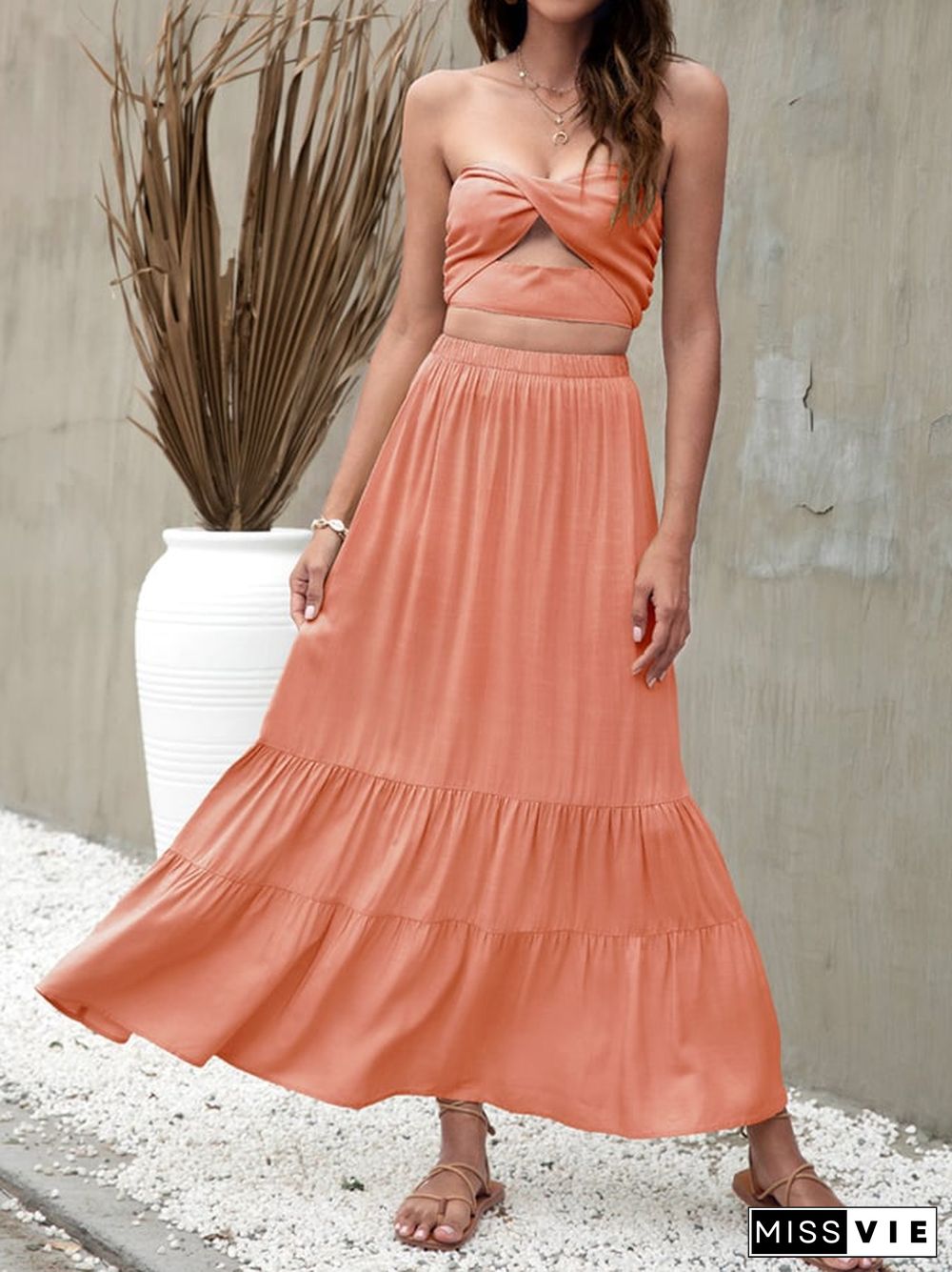 Beach Solid Color Ruffled Skirt