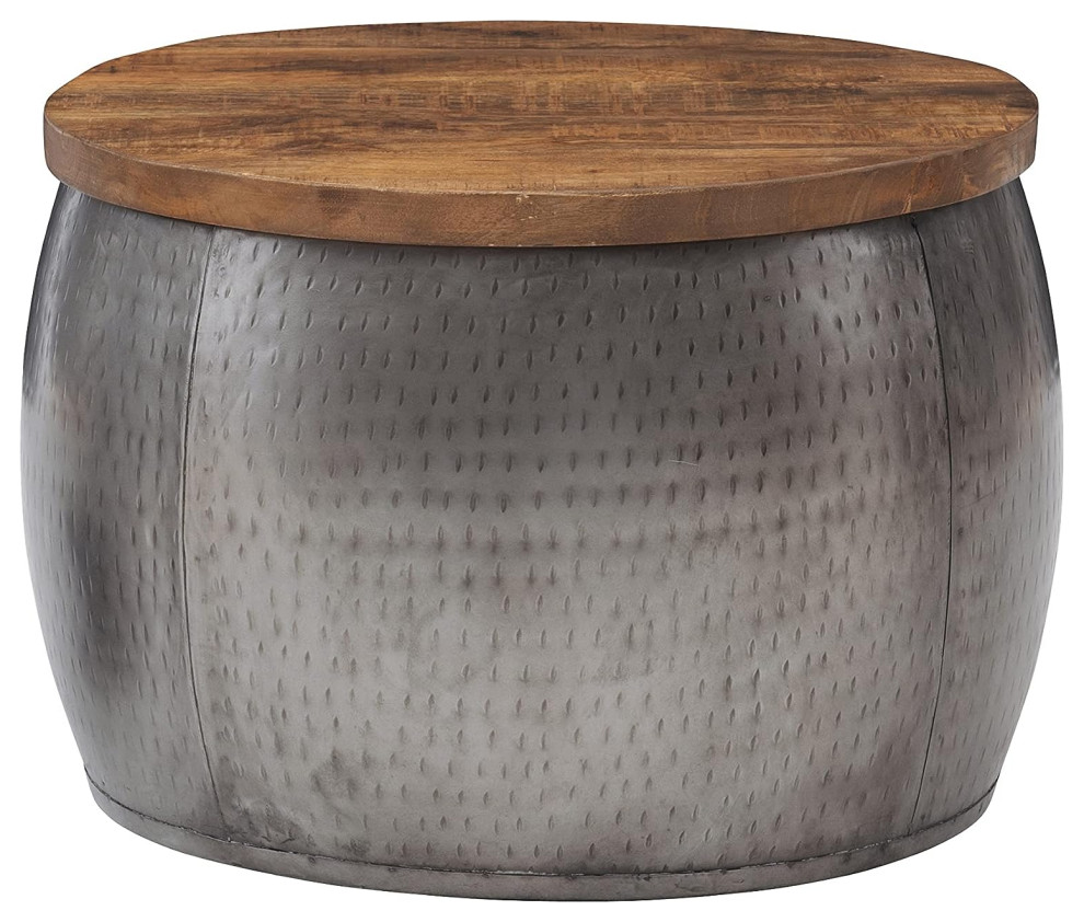 Unique Coffee Table  Hammered Metal Body With Removable Mango Wood Top   Contemporary   Coffee Tables   by Decor Love  Houzz