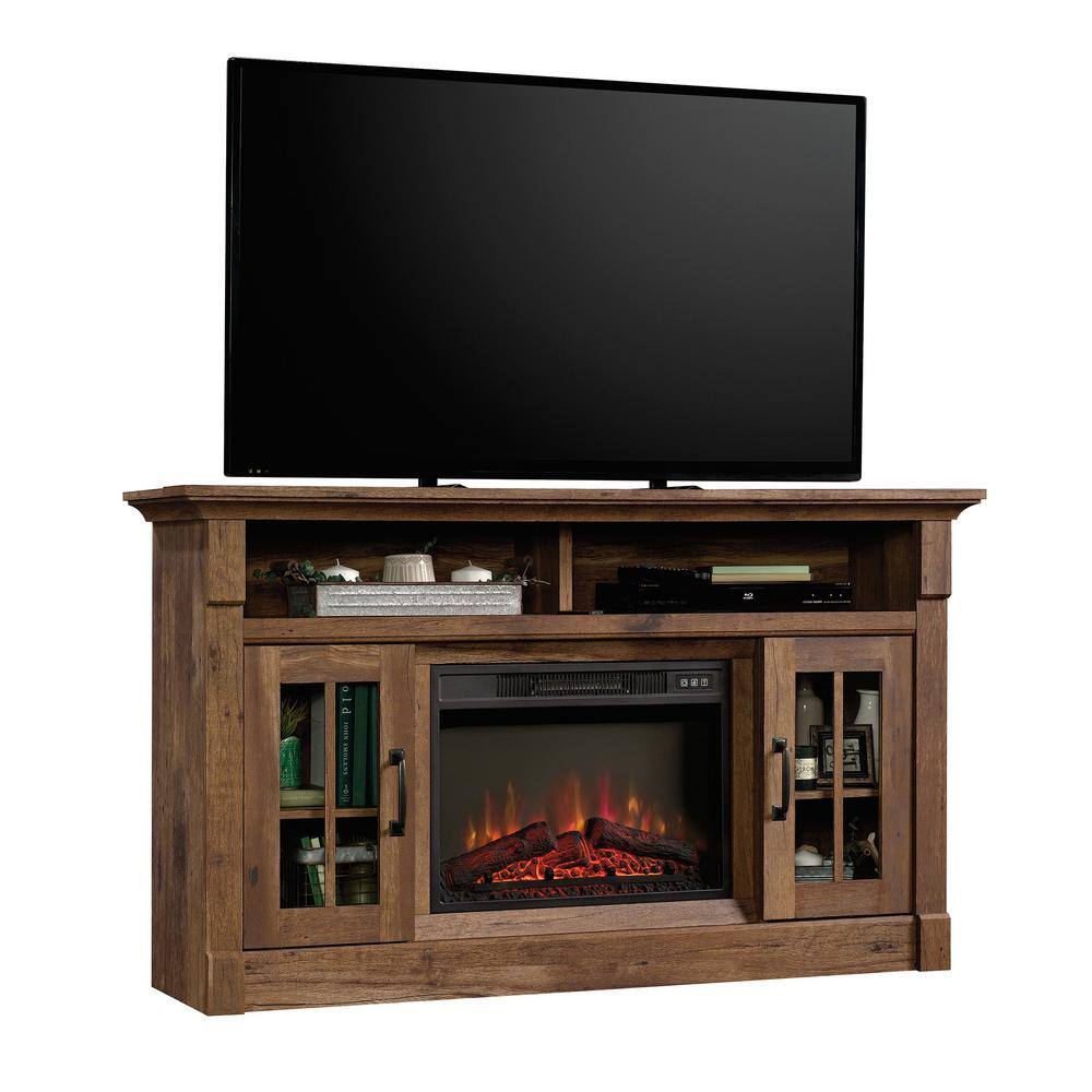 SAUDER 60 in. Vintage Oak Rectangle Engineered Wood TV Console with Fireplace Fits TV's up to 65 in. 427377