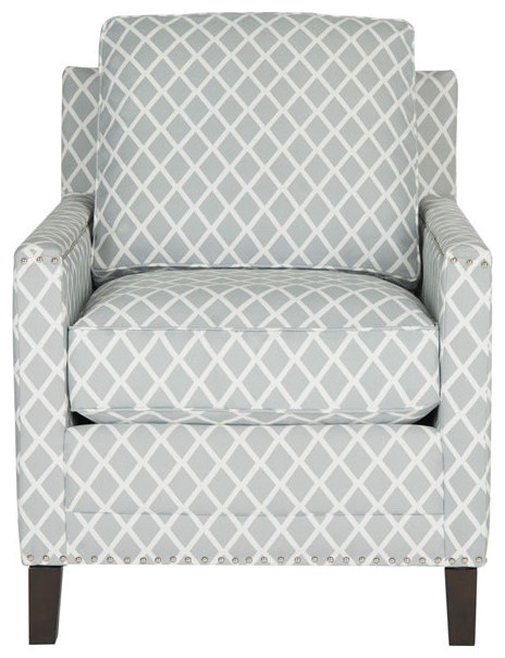 Laura Club Chair Silver Nail Heads Grey/ White   Transitional   Armchairs And Accent Chairs   by AED Luxury Home Decor  Houzz