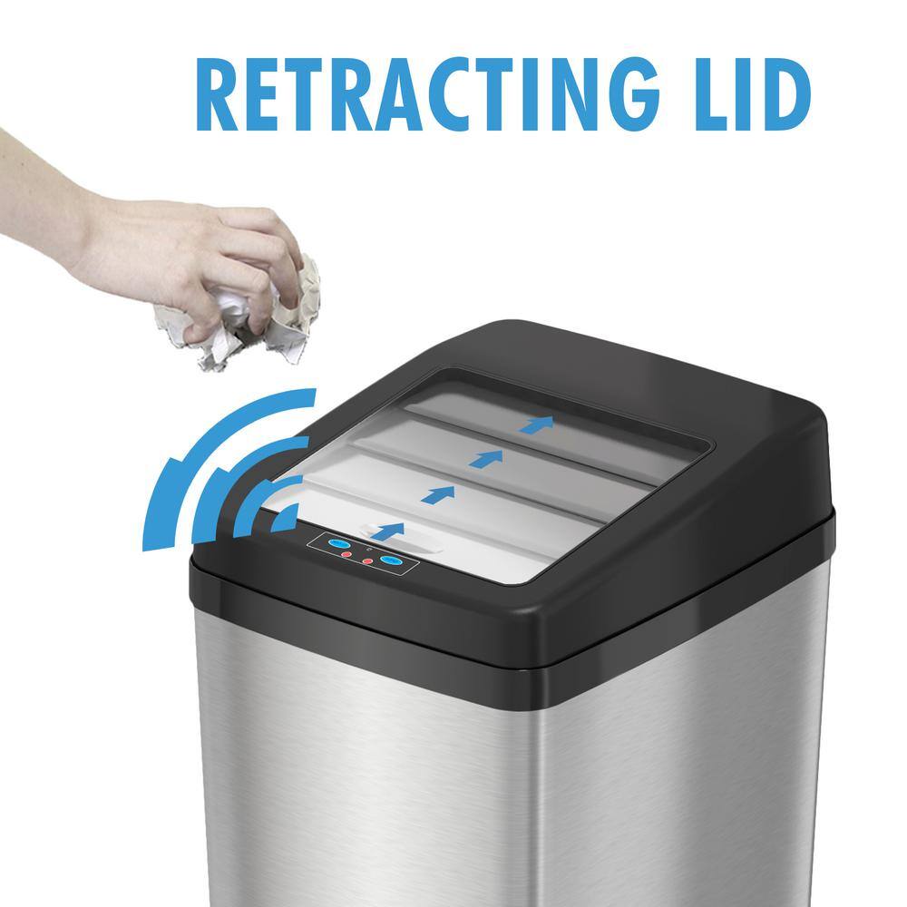 iTouchless 14 Gallon Sliding Lid Touchless Sensor Trash Can with AbsorbX Odor Control System Stainless Steel for Kitchen Office IT14SC