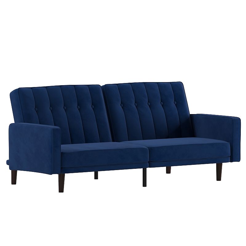 Merrick Lane Ramey Mid Century Modern Split-Back Sofa Futon with 3 Recline Positions In Elegant Navy Velvet Upholstery