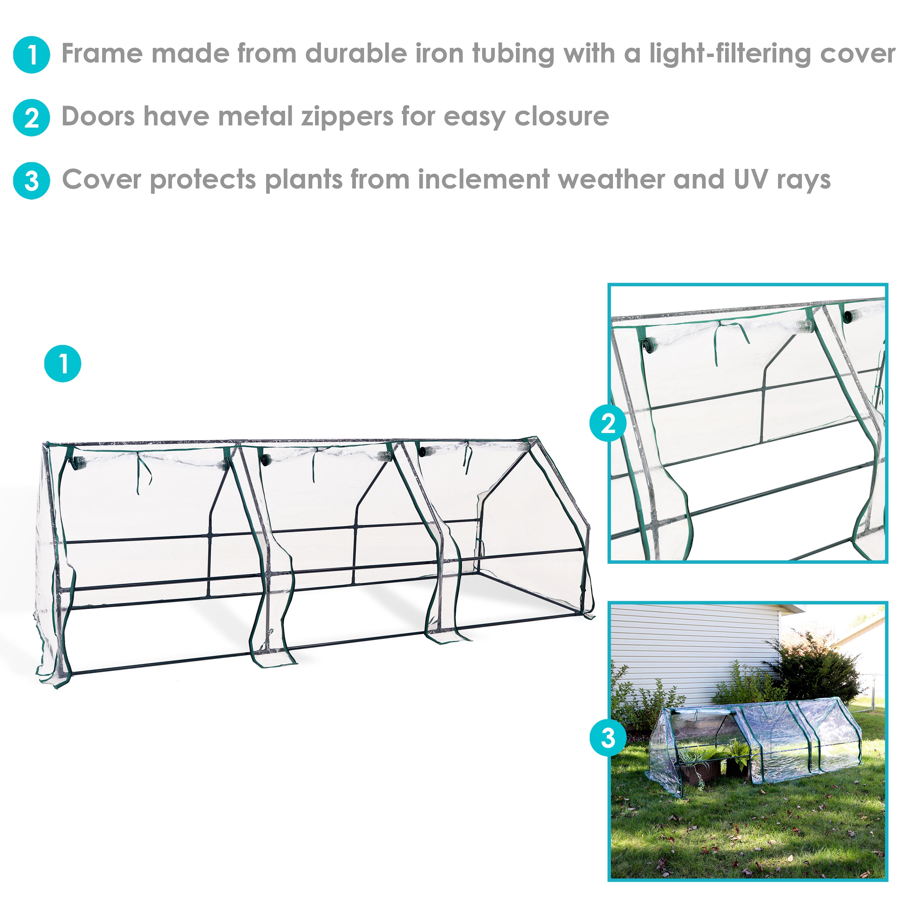 Sunnydaze Outdoor Portable Slanted Top Plant Shelter Mini Cloche Greenhouse with Zipper Doors - 36" - Clear