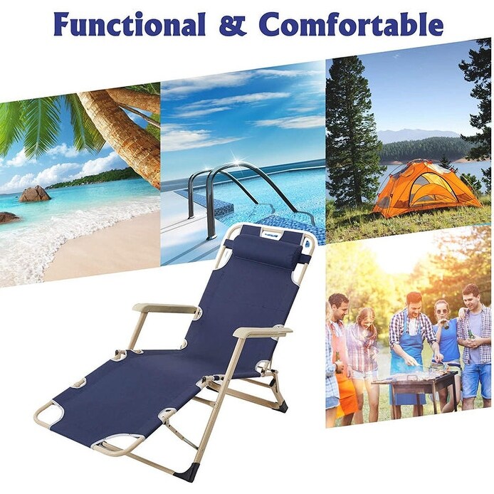 Outdoor Reclining Lawn Chairs Set of 2 Adjustable Folding Patio Recliners with Pillow for Pool Lawn Beach   37\