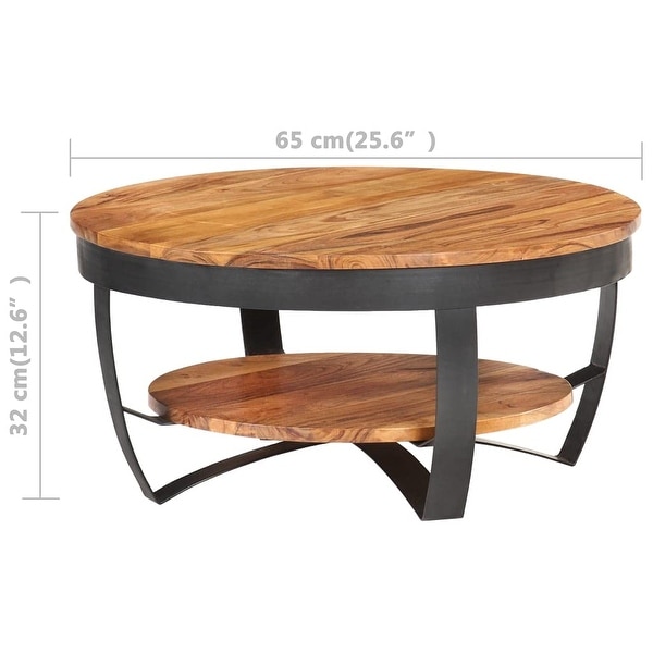 26x13 in Wood Coffee Tables Round Solid Wood Top with Steel Legs and A Shelf Living Room Tables Side Table Home Decor for Bedroom