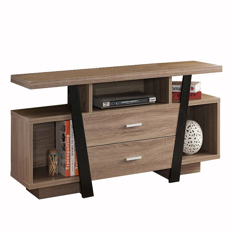 FC Design Dark Taupe/Black TV Stand with 3 Center Shelves and 2 Bottom Drawers Entertainment Center Television Entertainment Center